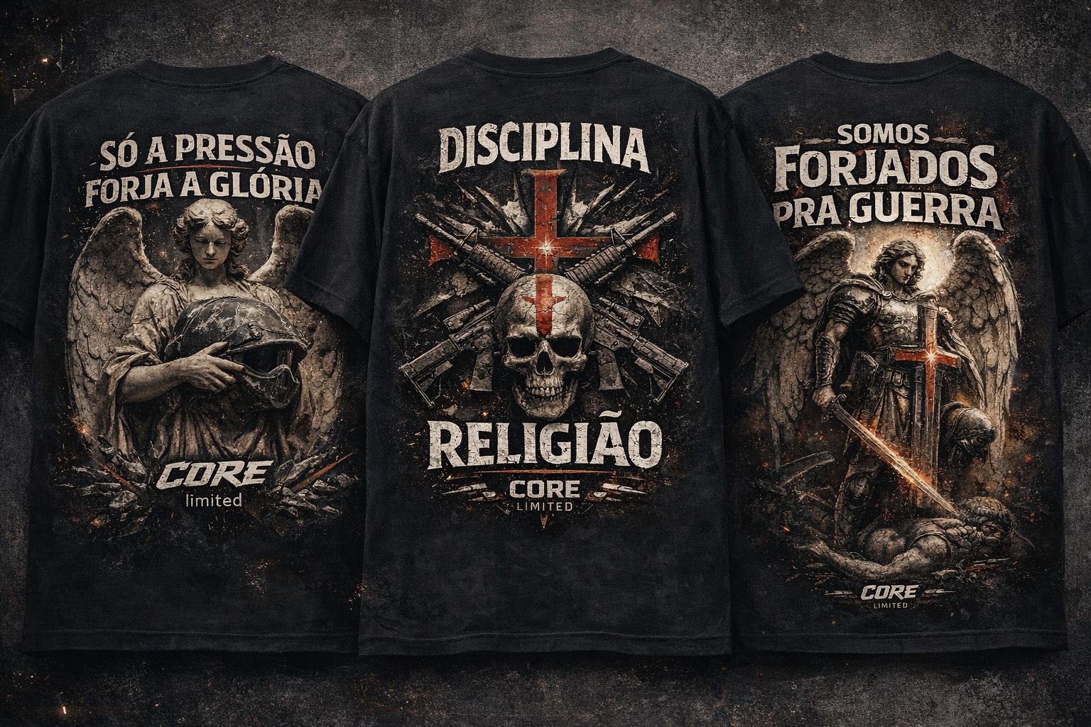 Trio de camisetas com frases